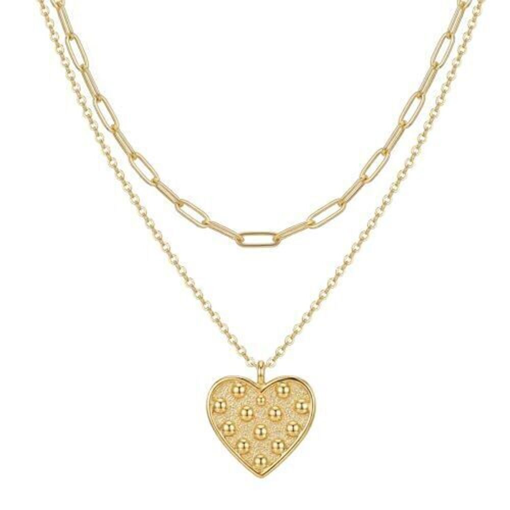 6122 Gold Layered Choker Necklace , 18K Gold Plated Dainty Heart Pendant